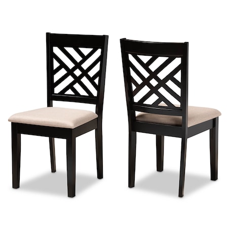 Baxton Studio Caron Sand Upholstered Espresso Wood 2-Piece Dining Chair Set 162-10525